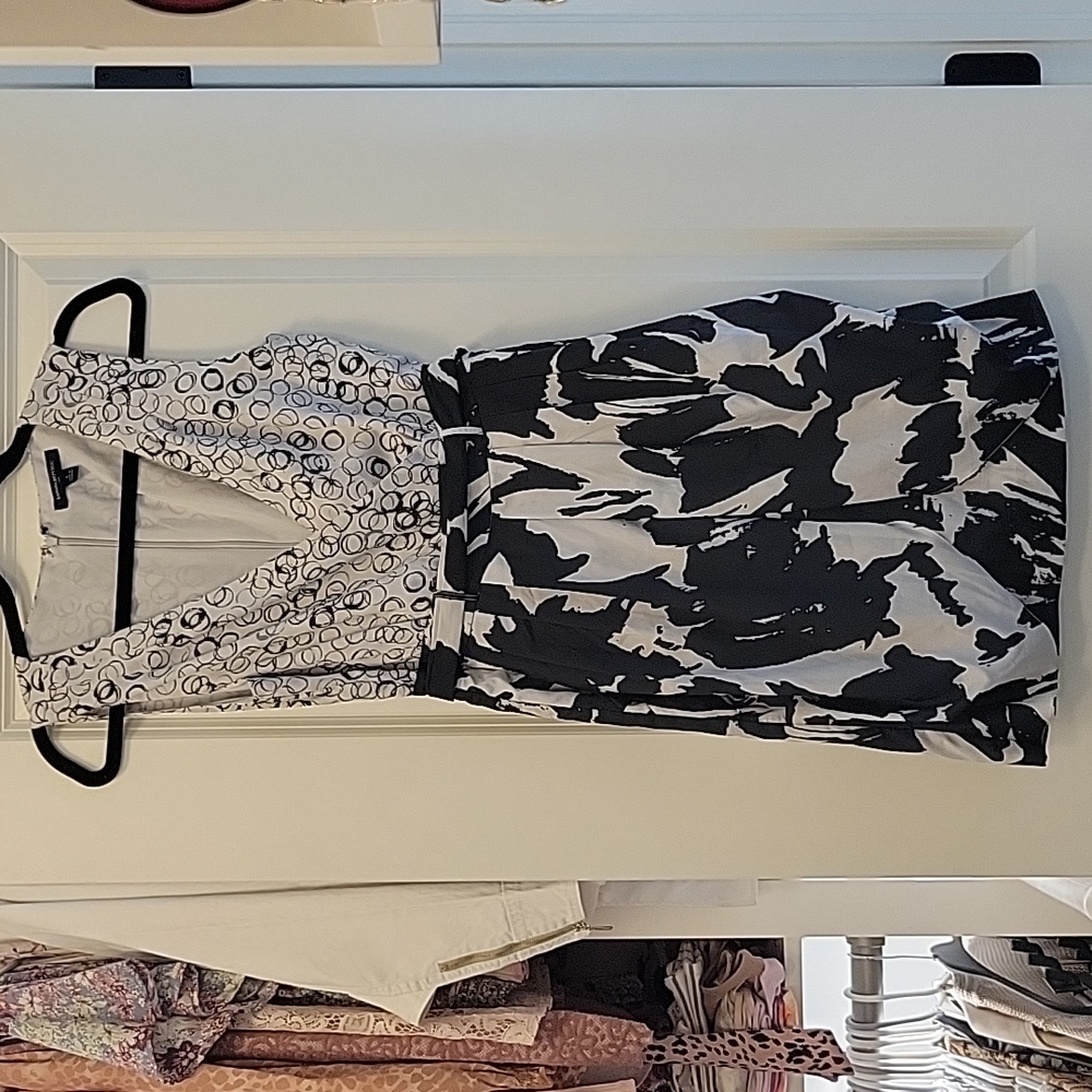 Banana Republic Grey Black Mixed Abstract Pattern Sleeveless Dress Mini Belted 4